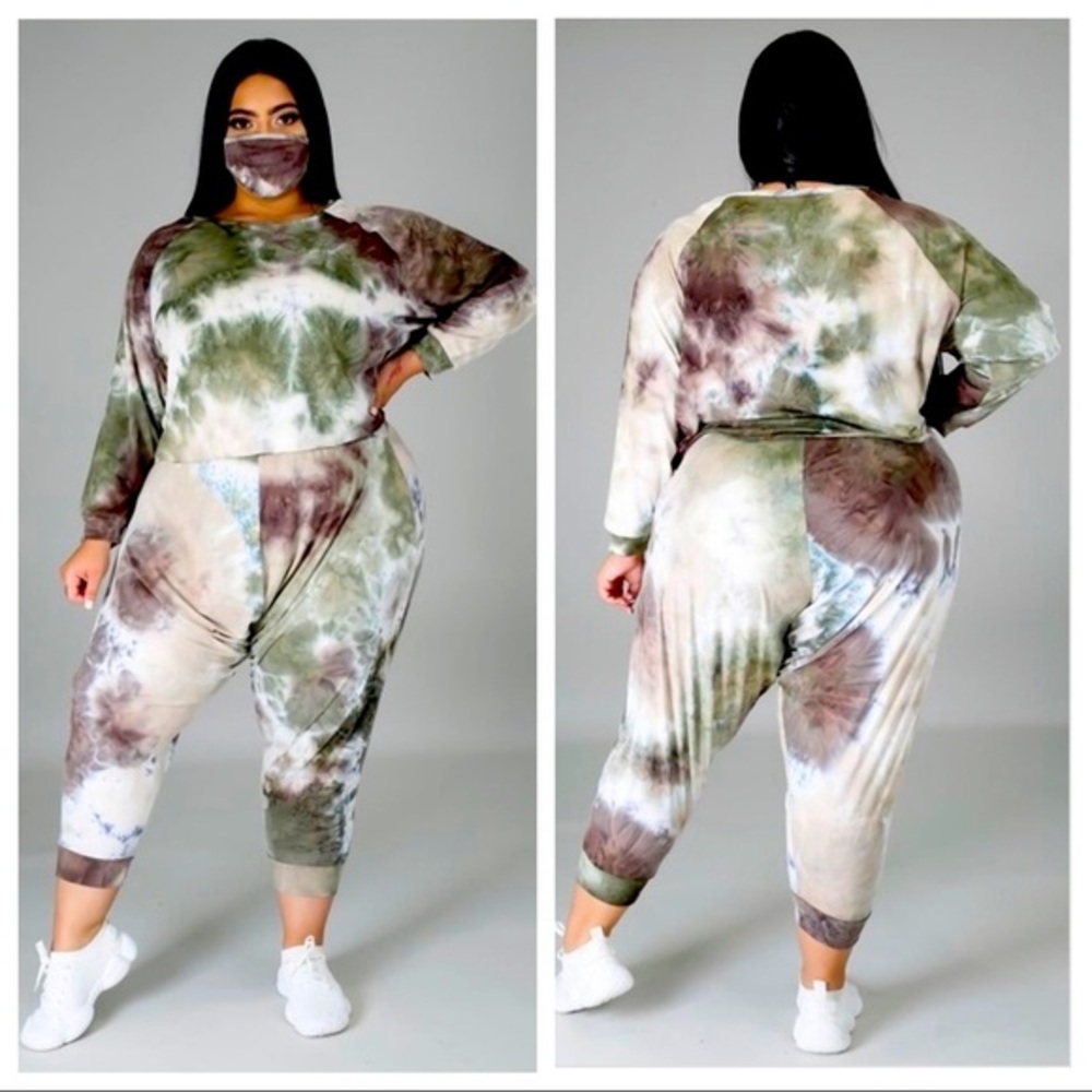 Plus Size Tye Dye Long Sleeve Crop‎ Top Harem Pants